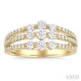 1 ctw Triple Row Past, Present & Future Round Cut Diamond Wedding Band in 14K Yellow Gold